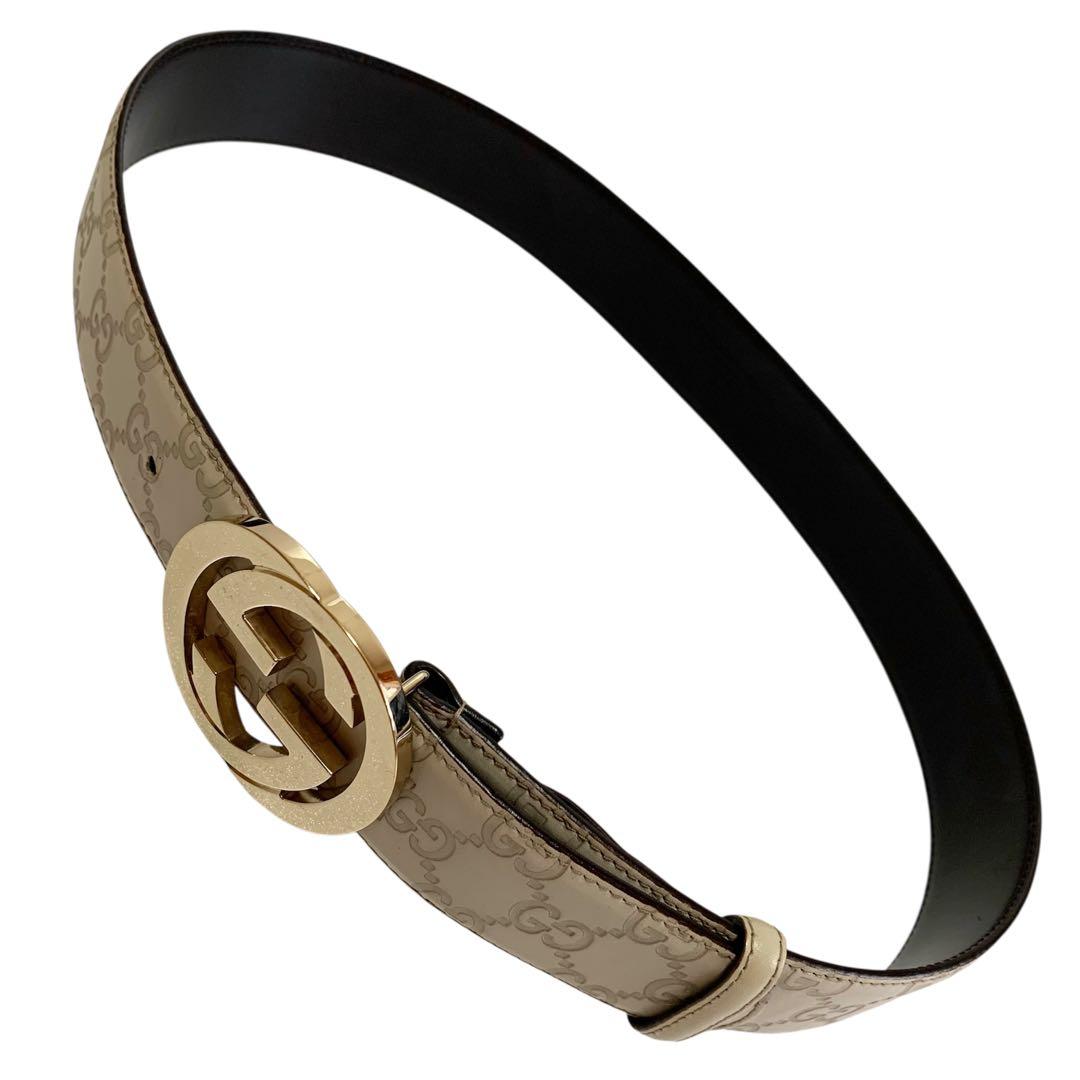 ✨美品✨GUCCI シマ ベルト インターロッキング　ゴールド ホワイト