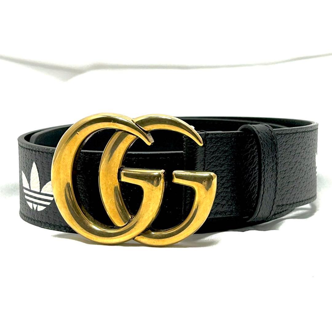 グッチ アディダス コラボ 限定 GGマーモント レザーベルト ブラック 黒色