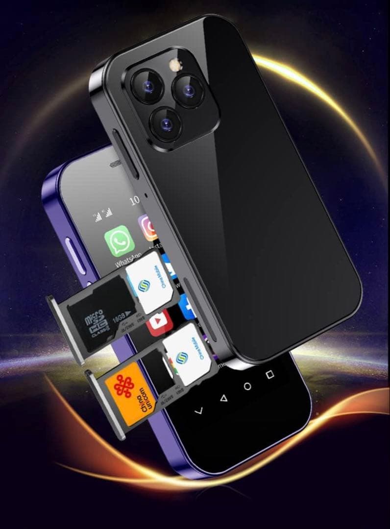 ミニ携帯電話 4G デュアル SIM 顔認識 3GB+64GB 黒 ミニスマホ