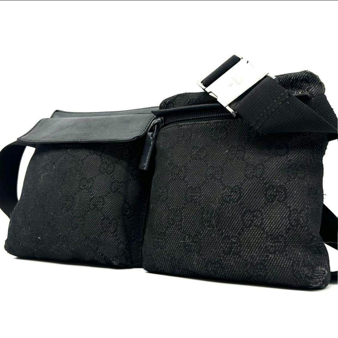 【美品】グッチ ボディバッグ ショルダー GG柄 ロゴ型押し ブラック