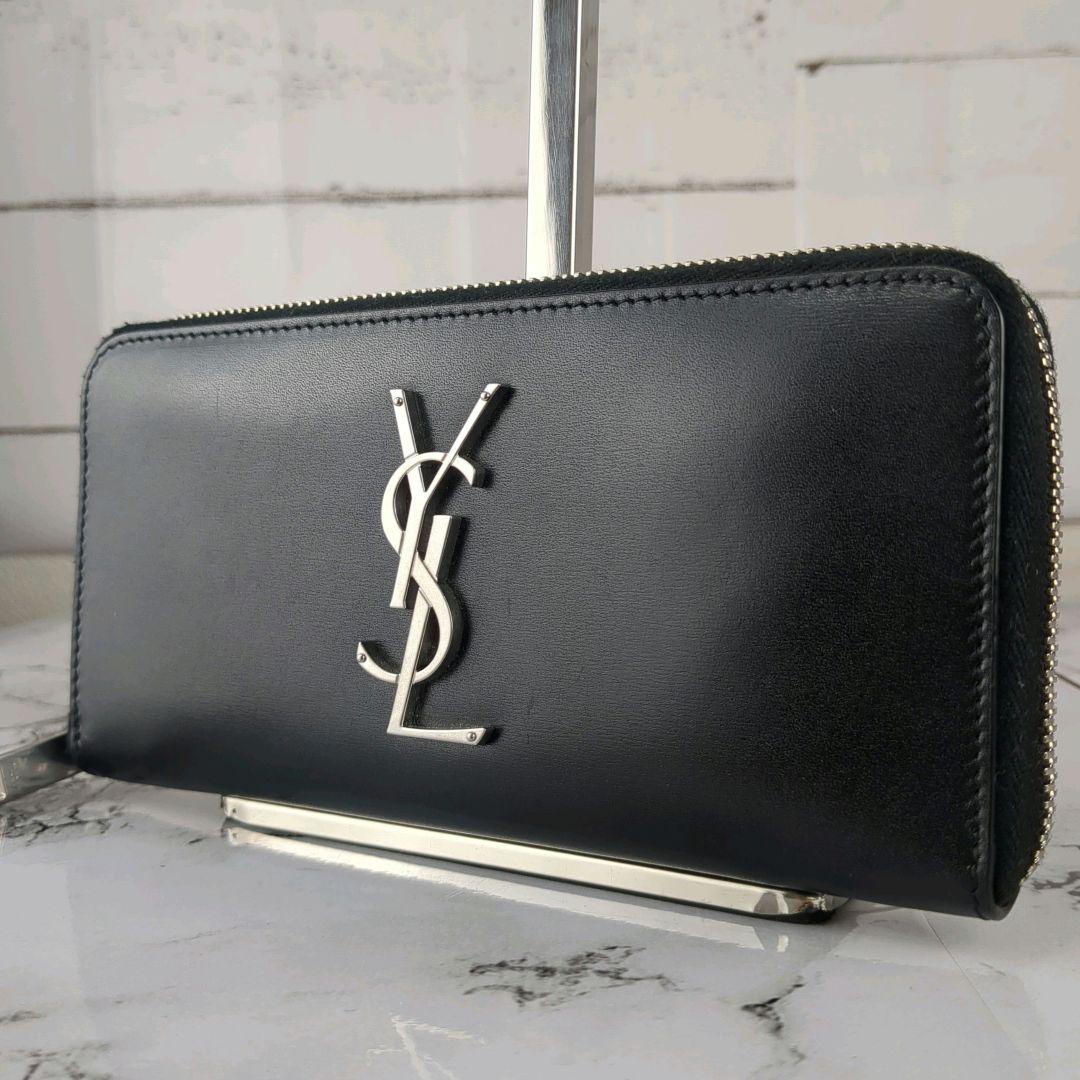 【美品】サンローラン☆YSL　カサンドラ　レザー　ラウンドファスナー　長財布　黒