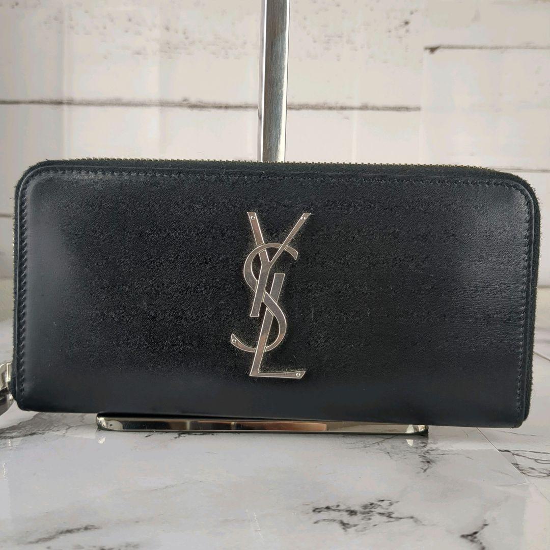 【美品】サンローラン☆YSL　カサンドラ　レザー　ラウンドファスナー　長財布　黒
