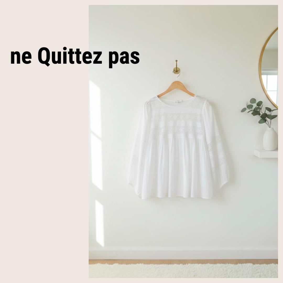 ヌキテパ　コットンブラウス　レース　ボリュームスリーブ　インド製