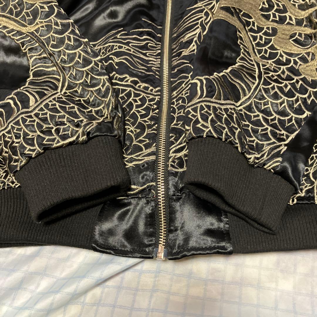 美品　絡繰魂　龍柄刺繍入り　リバーシブルスカジャン ブラック XXL