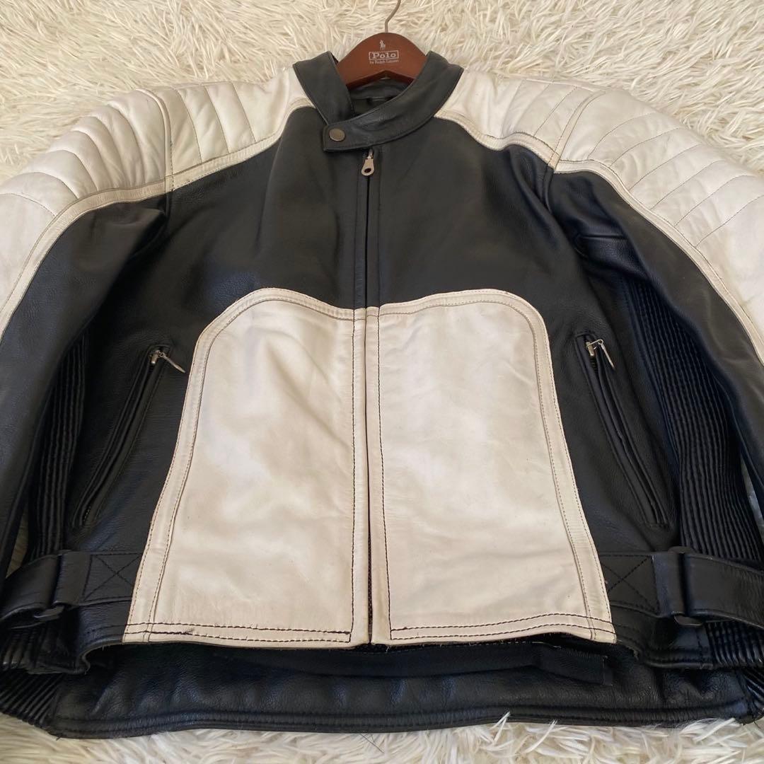 【良品✨】KOMINE バイカー ライダースジャケット シングル 黒 白 XL