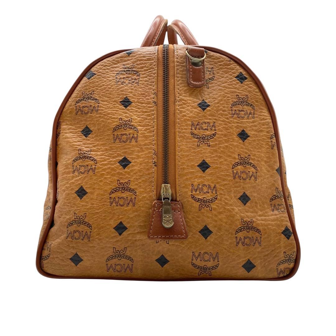 【美品】MCM ボストンバッグ ヴィセトス柄 ロゴプリント レザー ブラウン