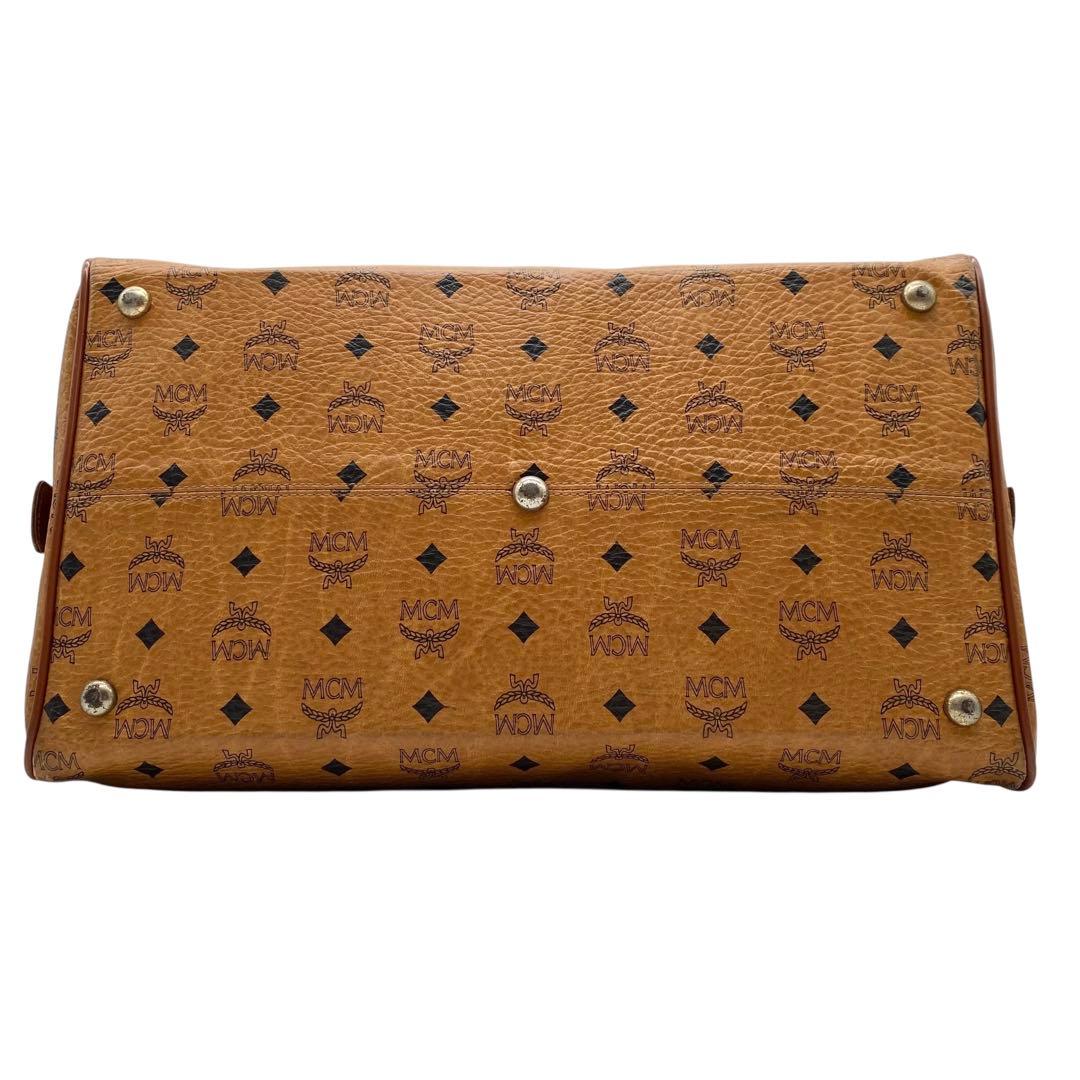 【美品】MCM ボストンバッグ ヴィセトス柄 ロゴプリント レザー ブラウン