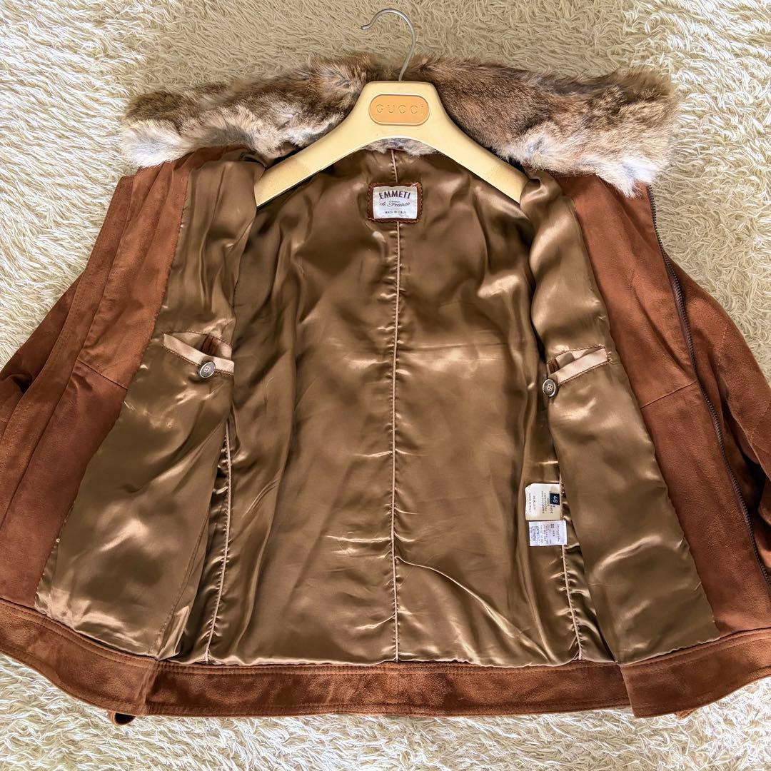 EMMETI BEAMS別注 ファー付スウェードレザージャケット ブラウン 46