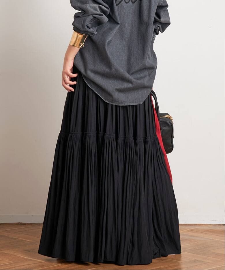 AP STUDIO ギャザーマキシスカート　ブラック