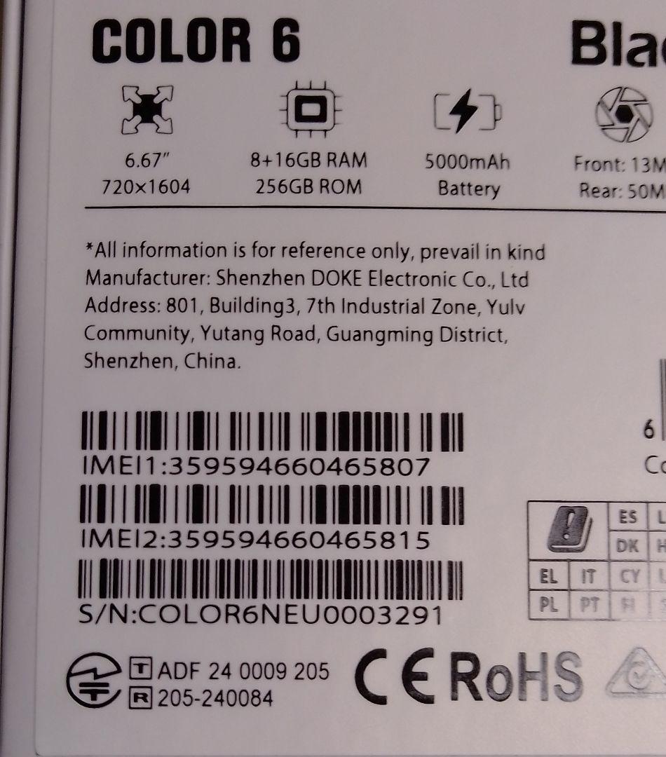 Blackview COLOR 6 ブラック 8GB/256GB