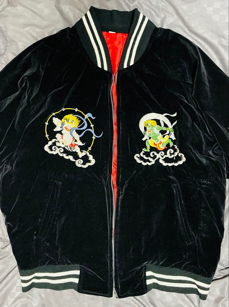 最終価格　風神雷神 龍神 黒 別珍 ベロア スカジャン 和柄 希少 レア