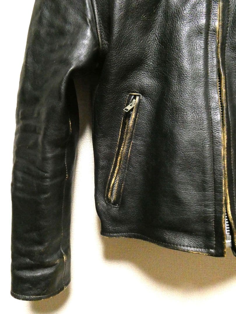 ヴィンテージ！USED加工！ライナー付き完品！短丈シングルレザーライダース38