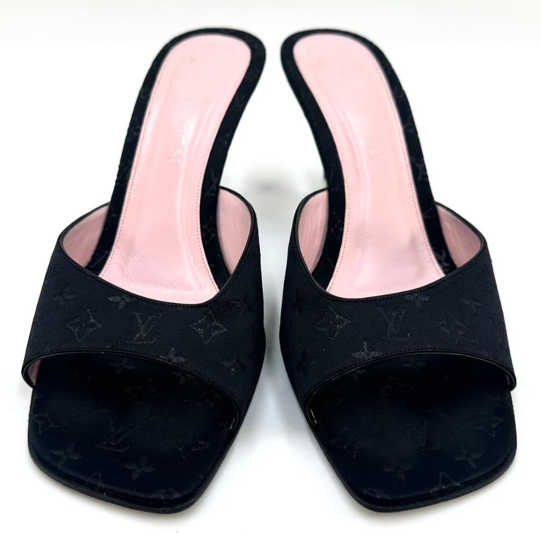 LOUIS VUITTON ミュール サンダル モノグラム LVロゴ ブラック