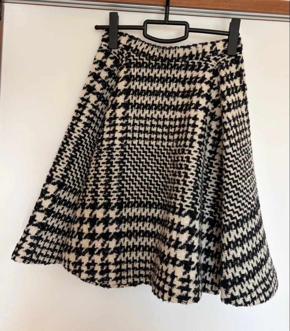 マディソンブルー ツイード フレアスカート 白黒チェック 同素材バッグ付き