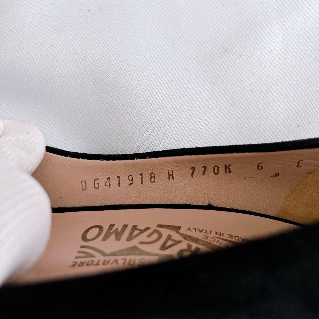 美品 箱 付属品付 フェラガモ ヴァラリボン オープントゥパンプス 23.5 黒