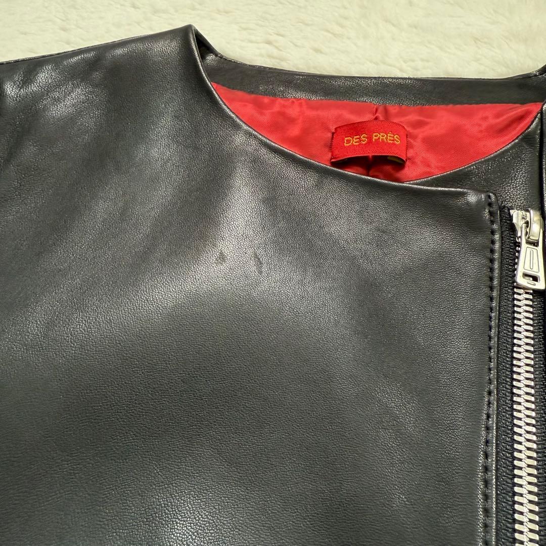 【美品】デプレ DES PRES ラムレザー ノーカラージャケット ブラック M