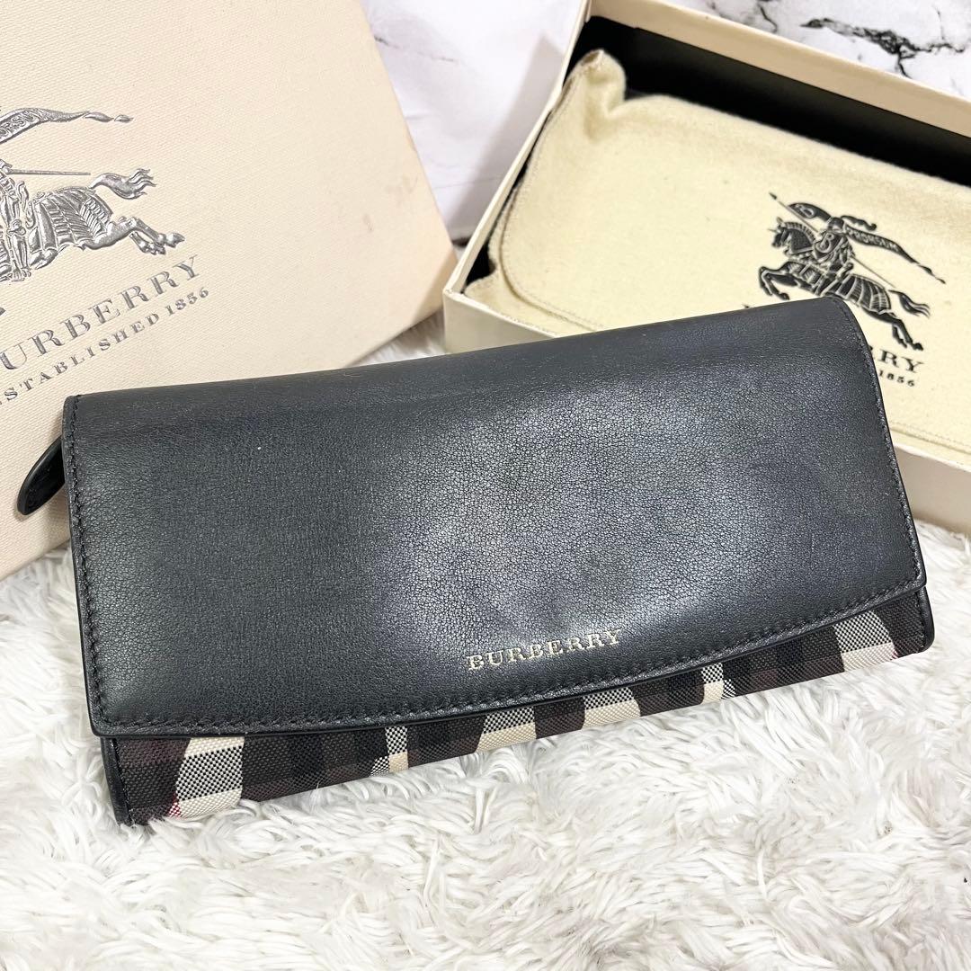 Burberry バーバリー レザー 長財布 ノバチェック ゼブラ柄