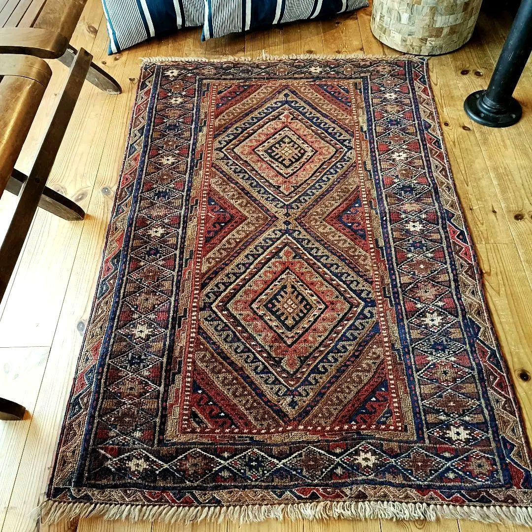 ※【てふてふ】90s マシュワニ　トライバルラグ　ヴィンテージラグ