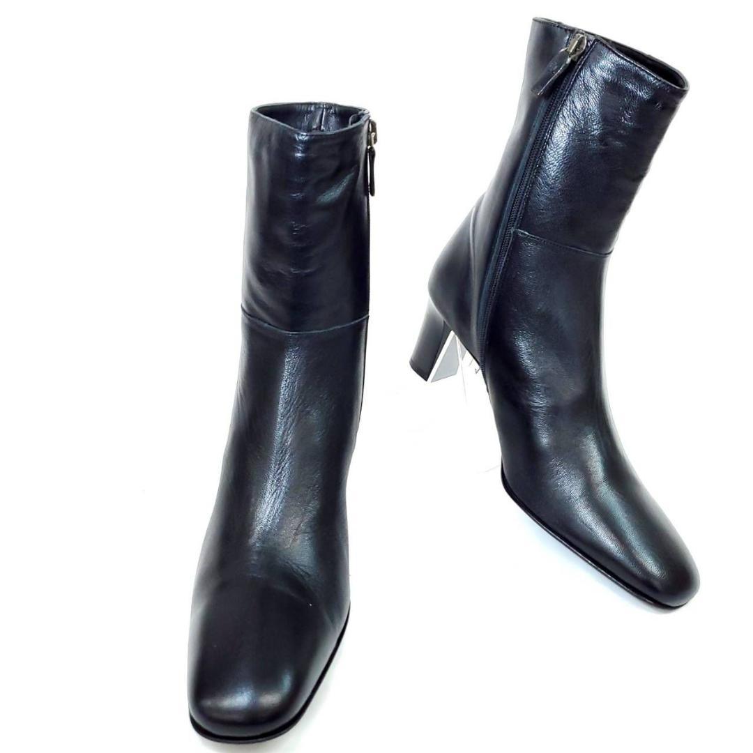 ローレンラルフローレン　新品　ショートブーツ　サイドジップ　スクエア　レザー