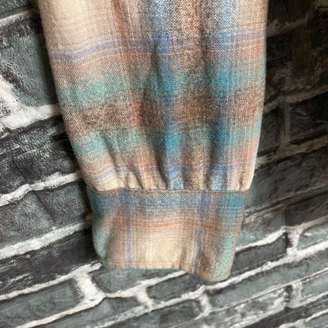 70s ペンドルトン ウエスタンシャツ オンブレチェック ブルーベージュ