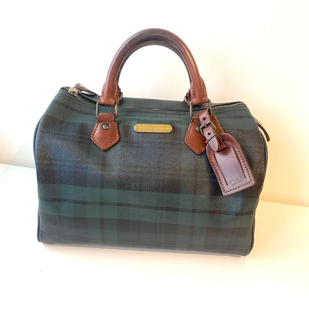 POLO RALPH LAUREN チェック柄 ボストンバッグ 定番　レザー