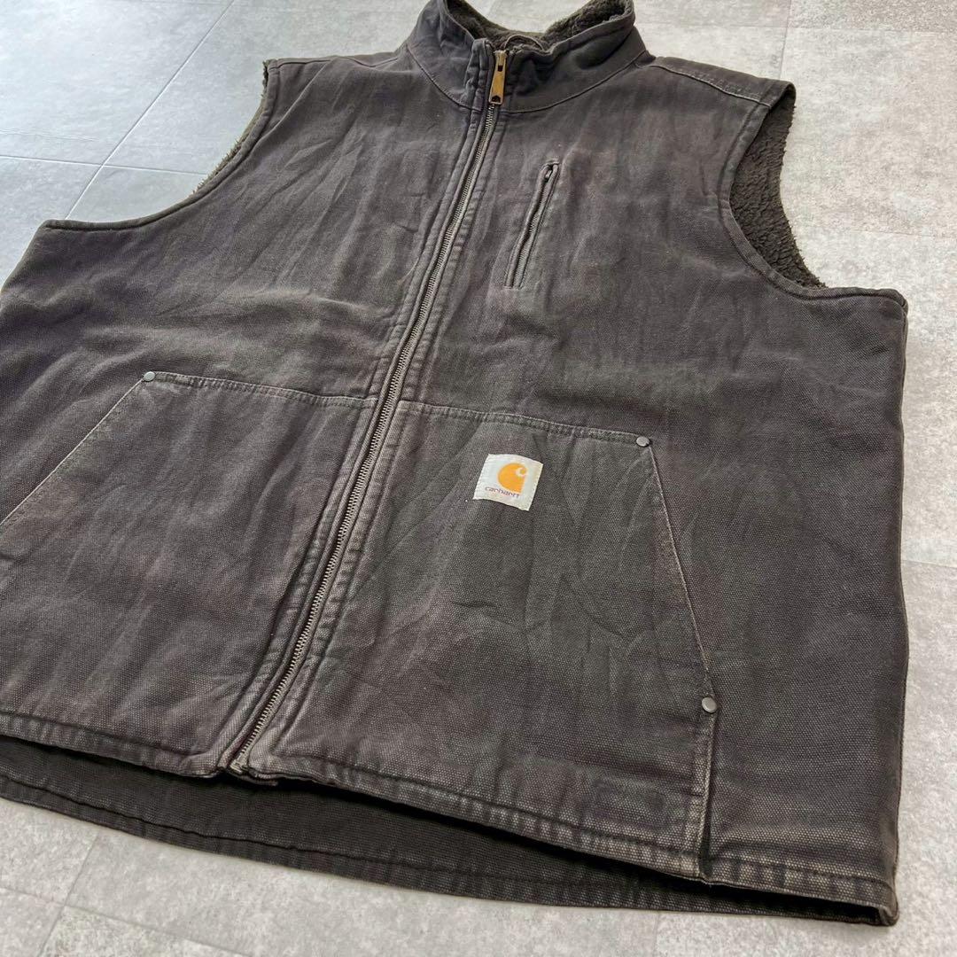 カーハート　ダック　ベスト　ブラウン　フリース　ボア　ビンテージ　茶色