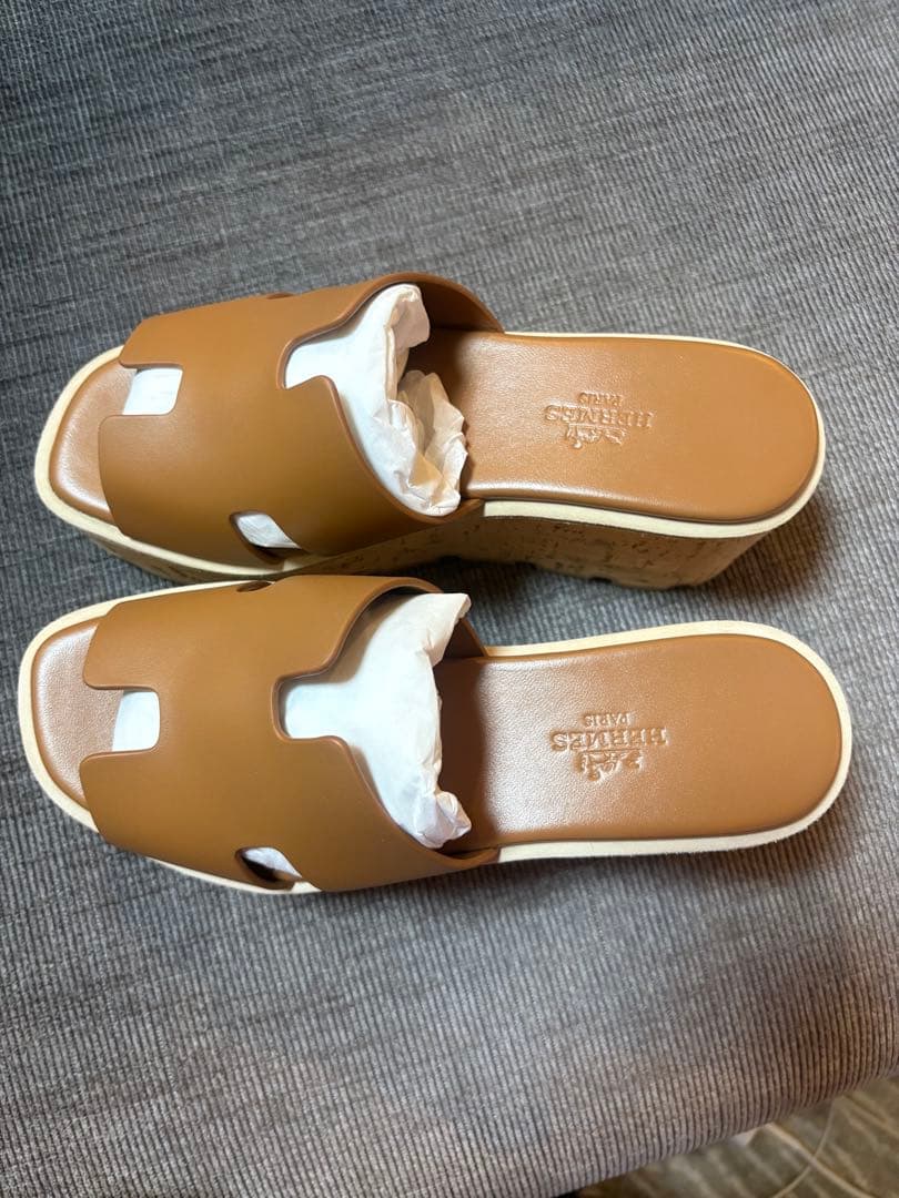 HERMES エルメス ブラウン 厚底オープントゥサンダル