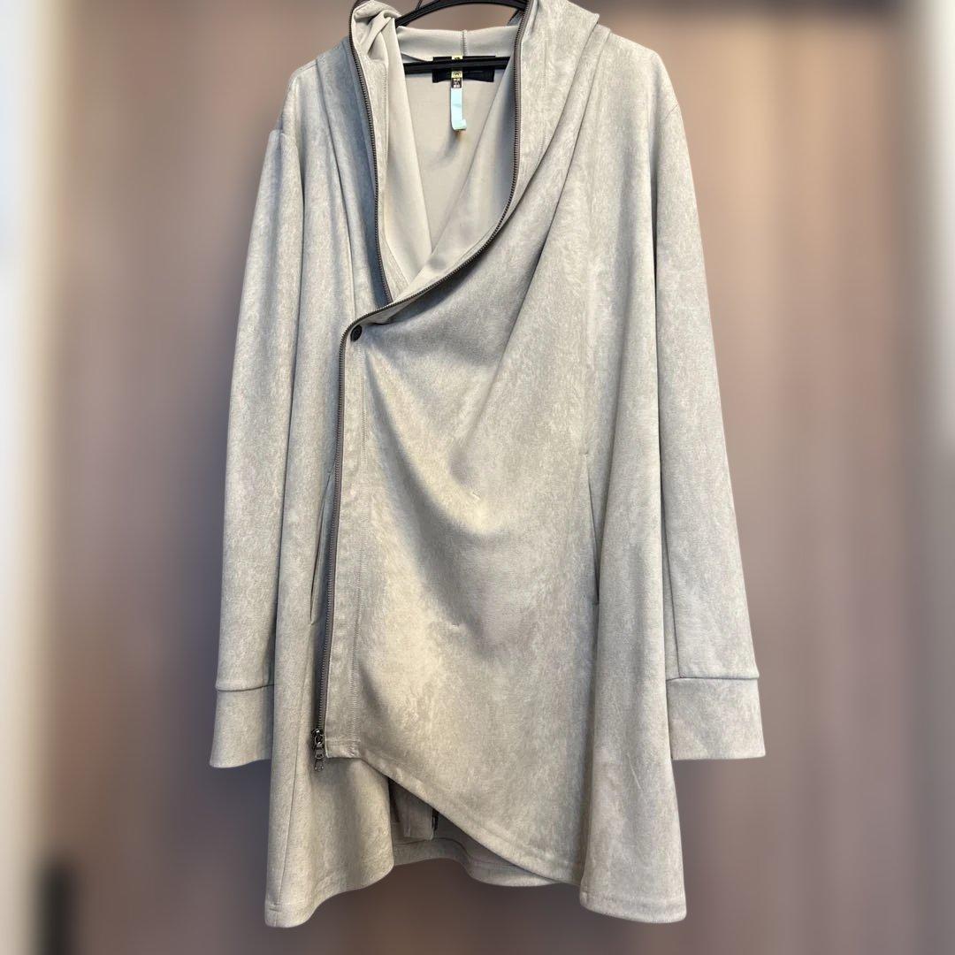 【美品】トルネードマートネオプレーンドレープロングパーカー フード ライトグレー