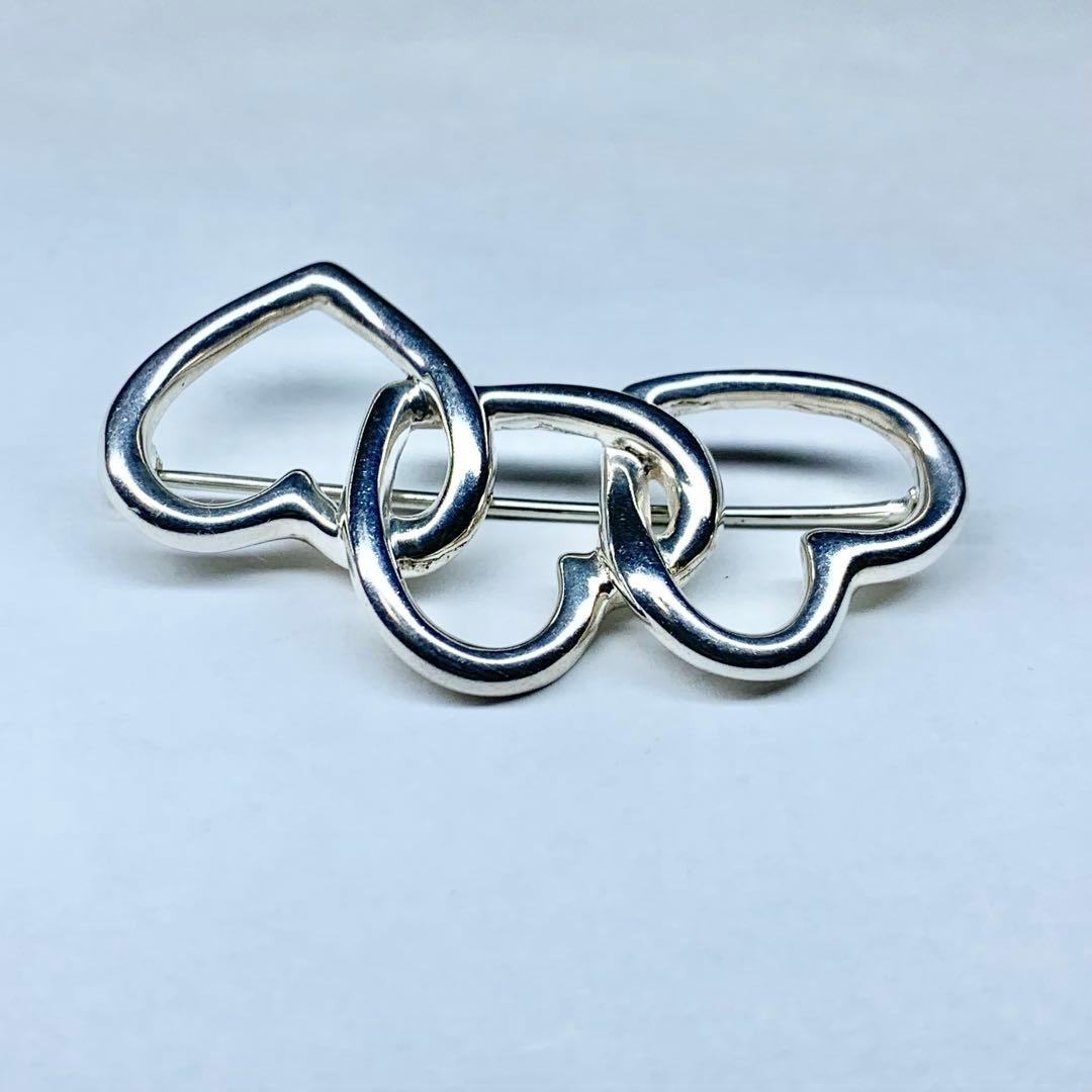 美品 ティファニー トリプルハート ブローチ ピンバッジ シルバー 925