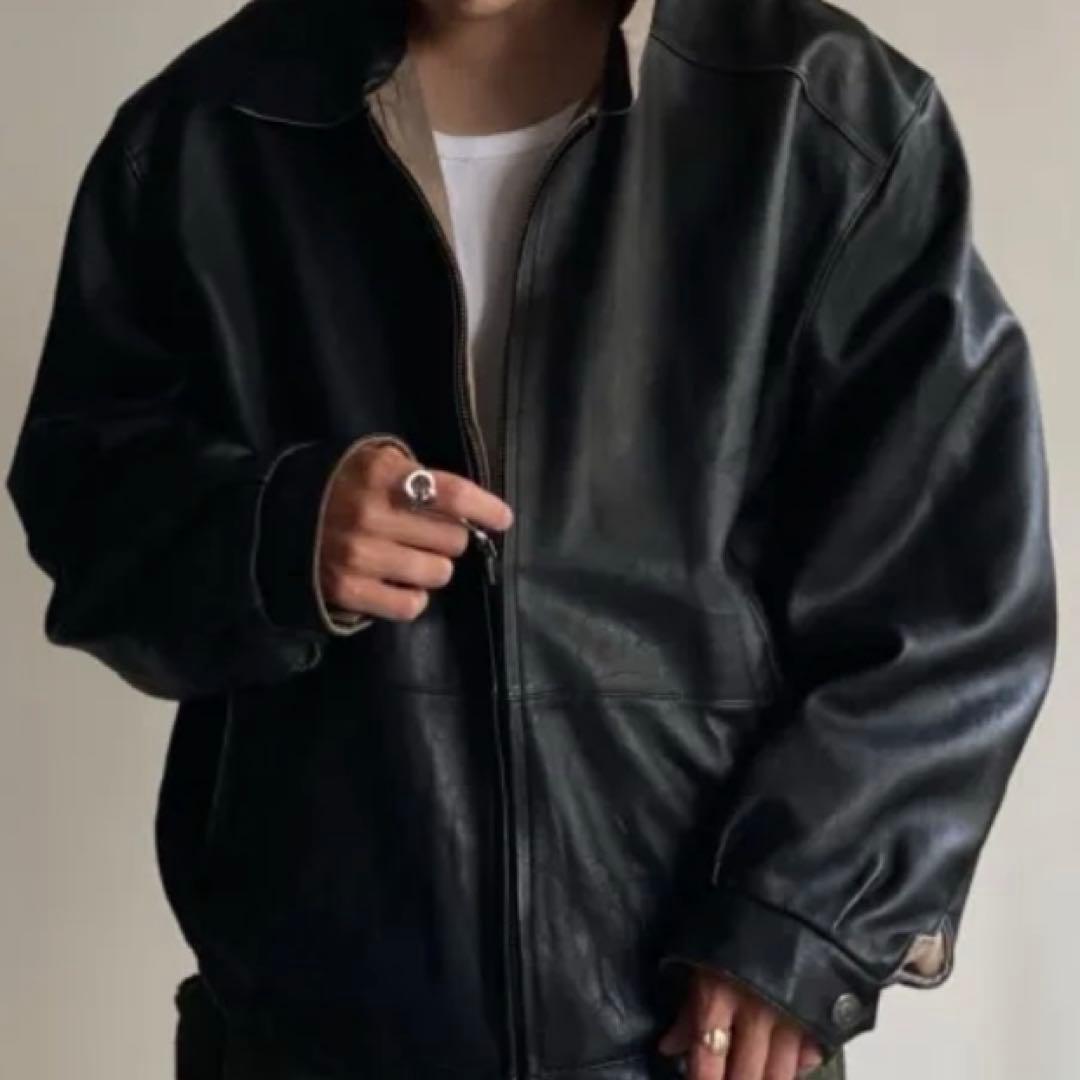 90s weather proofリバーシブル レザージャケット　黒　短丈
