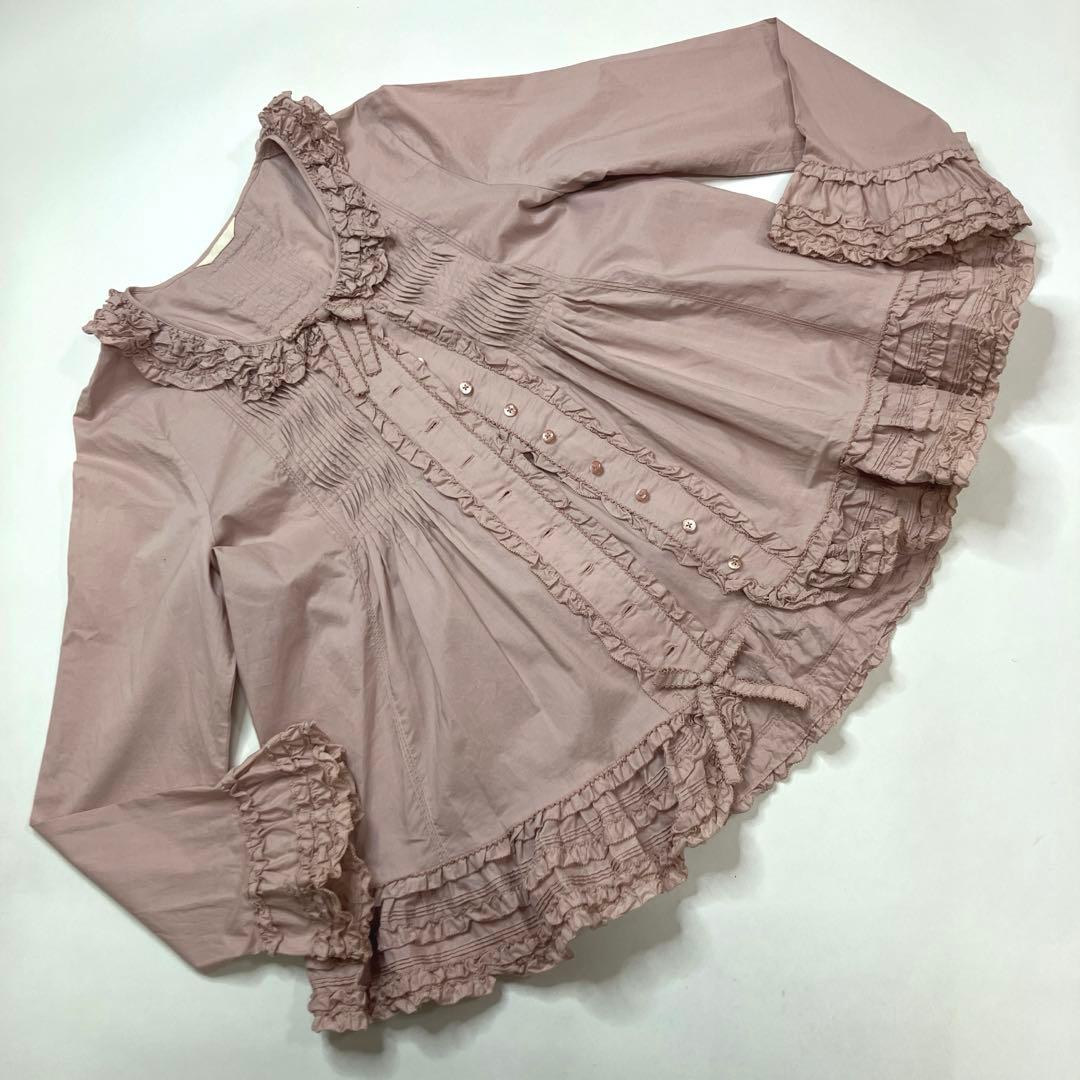 ピンクハウス ピンク ピコフリル ピンタック使い 綿ローンオーバーブラウス
