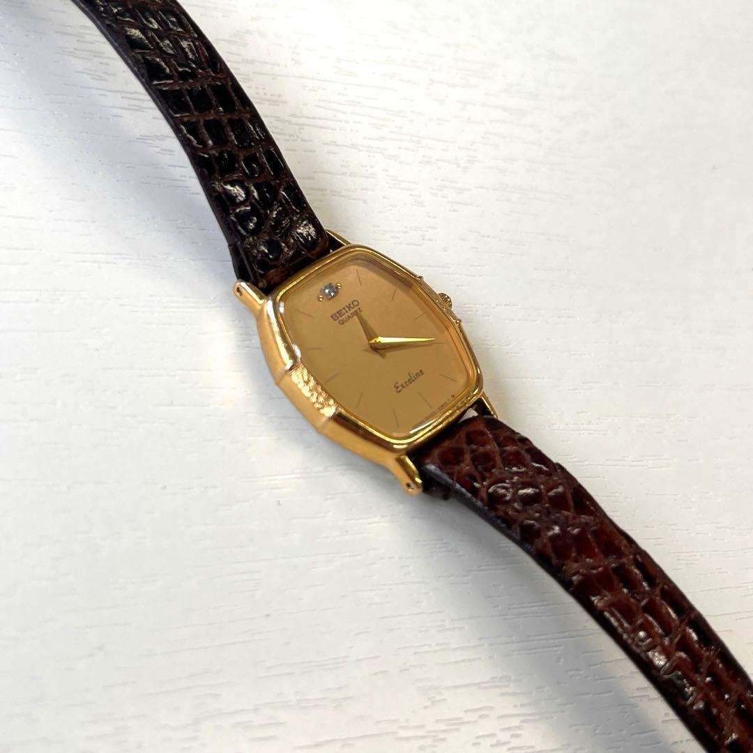 ◎SEIKO EXCELINE / K10ケース 1Pダイヤモンド入り 皮ベルト
