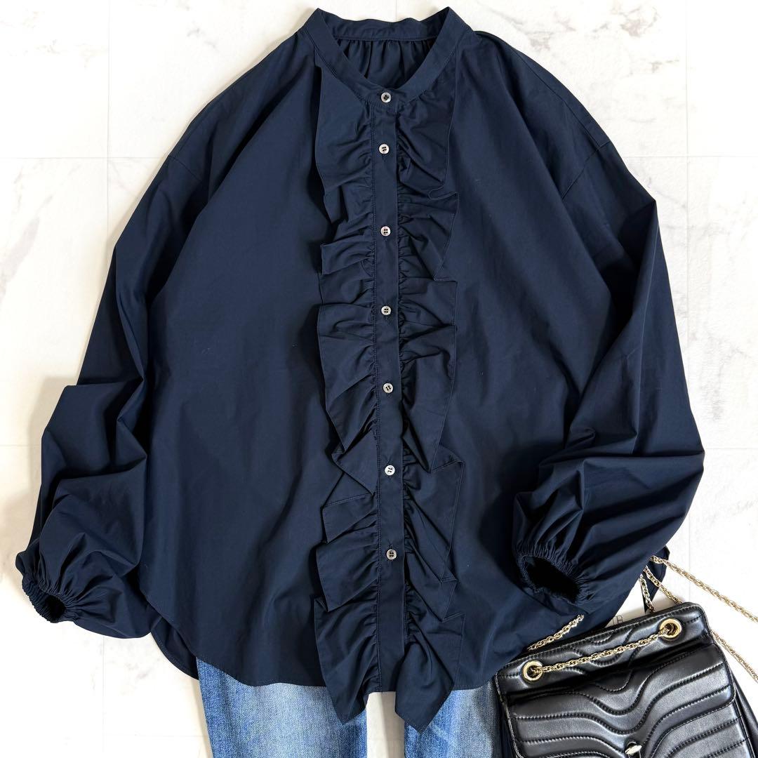 【新品】ジャーナルスタンダードレサージュ スタンドカラーフリルシャツ ネイビー