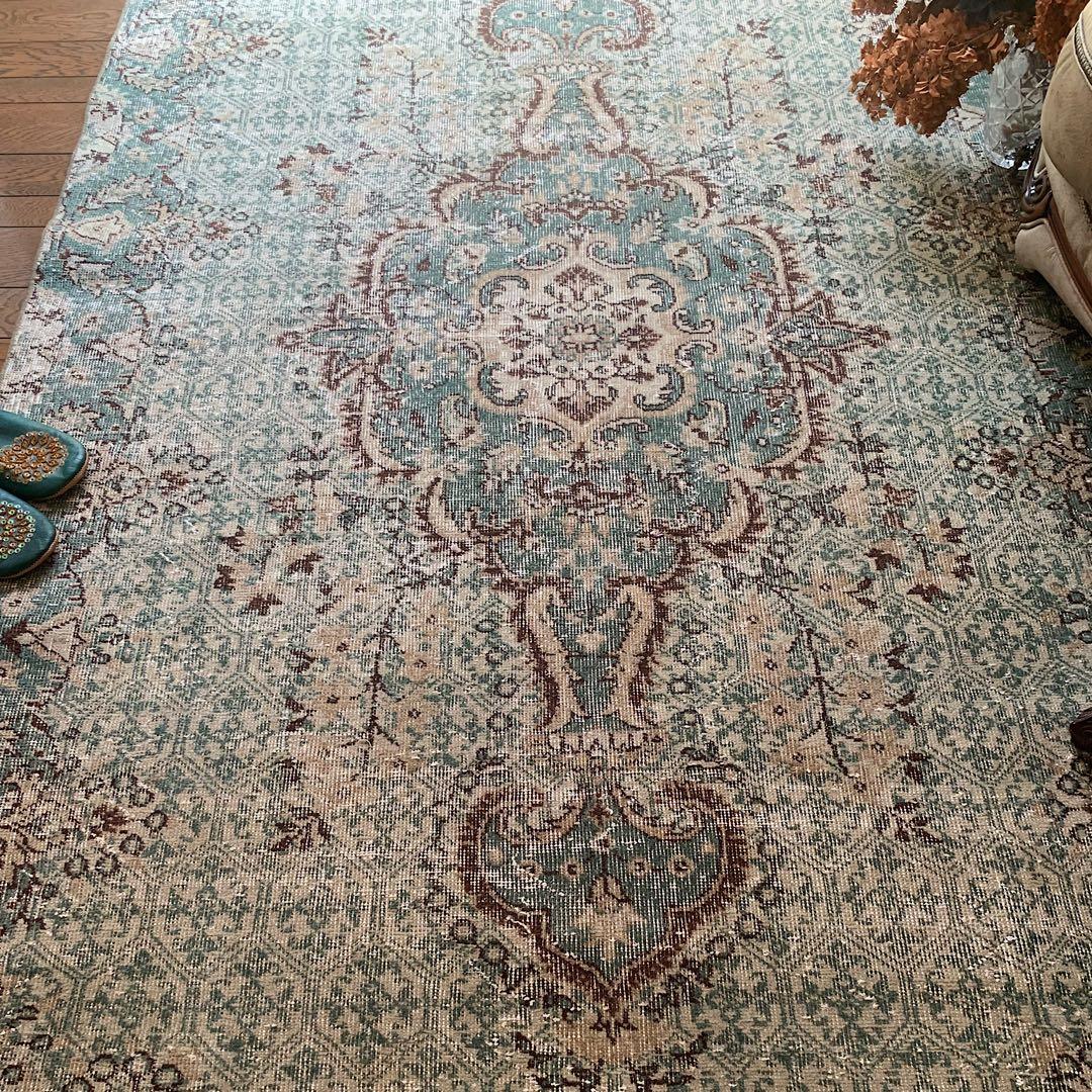 超大判　269×150宝石メダリオン　ピーコックグリーン　トルコヴィンテージラグ