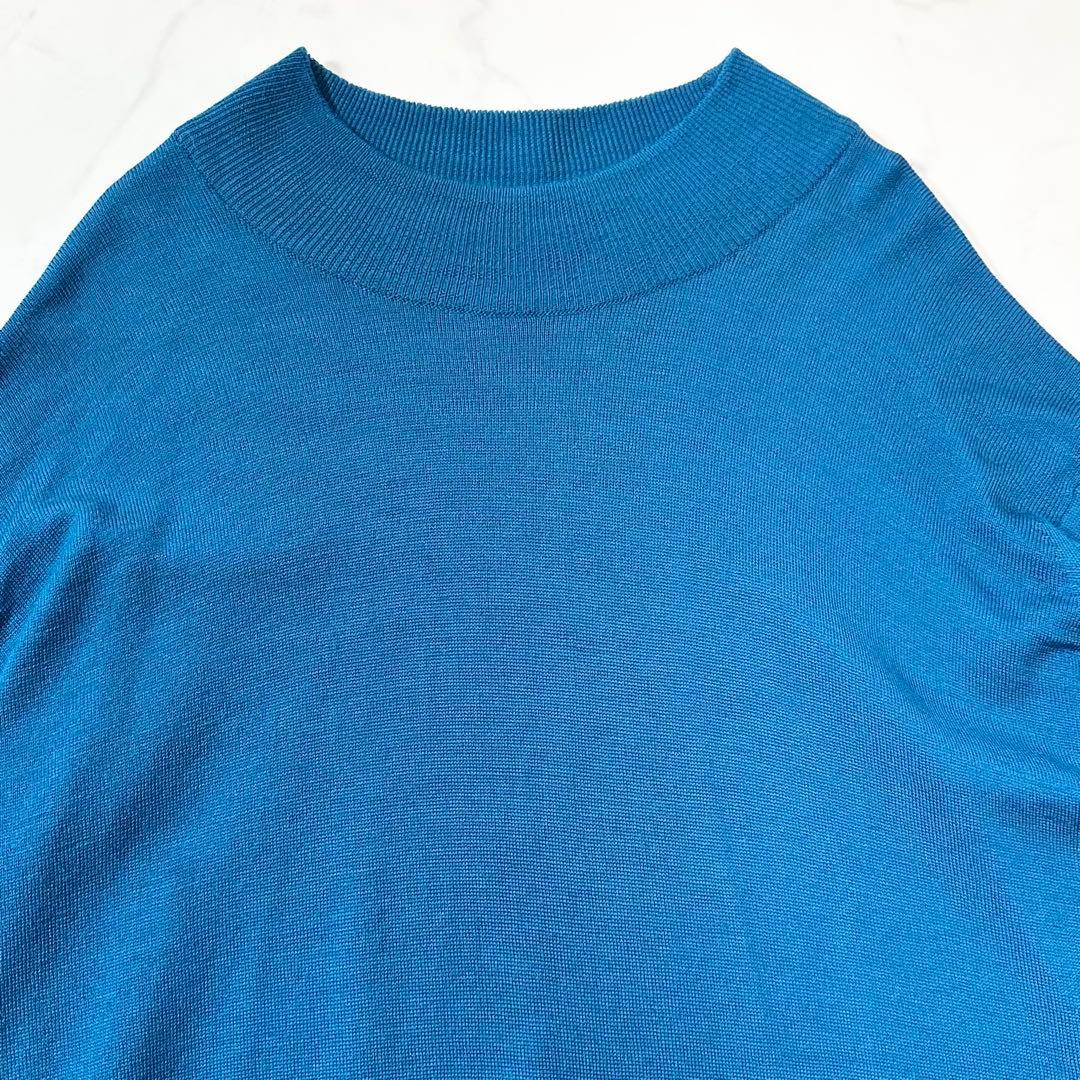 希少色 現行◎ジョンスメドレー モックネックセーター ウール メンズ ブルー M
