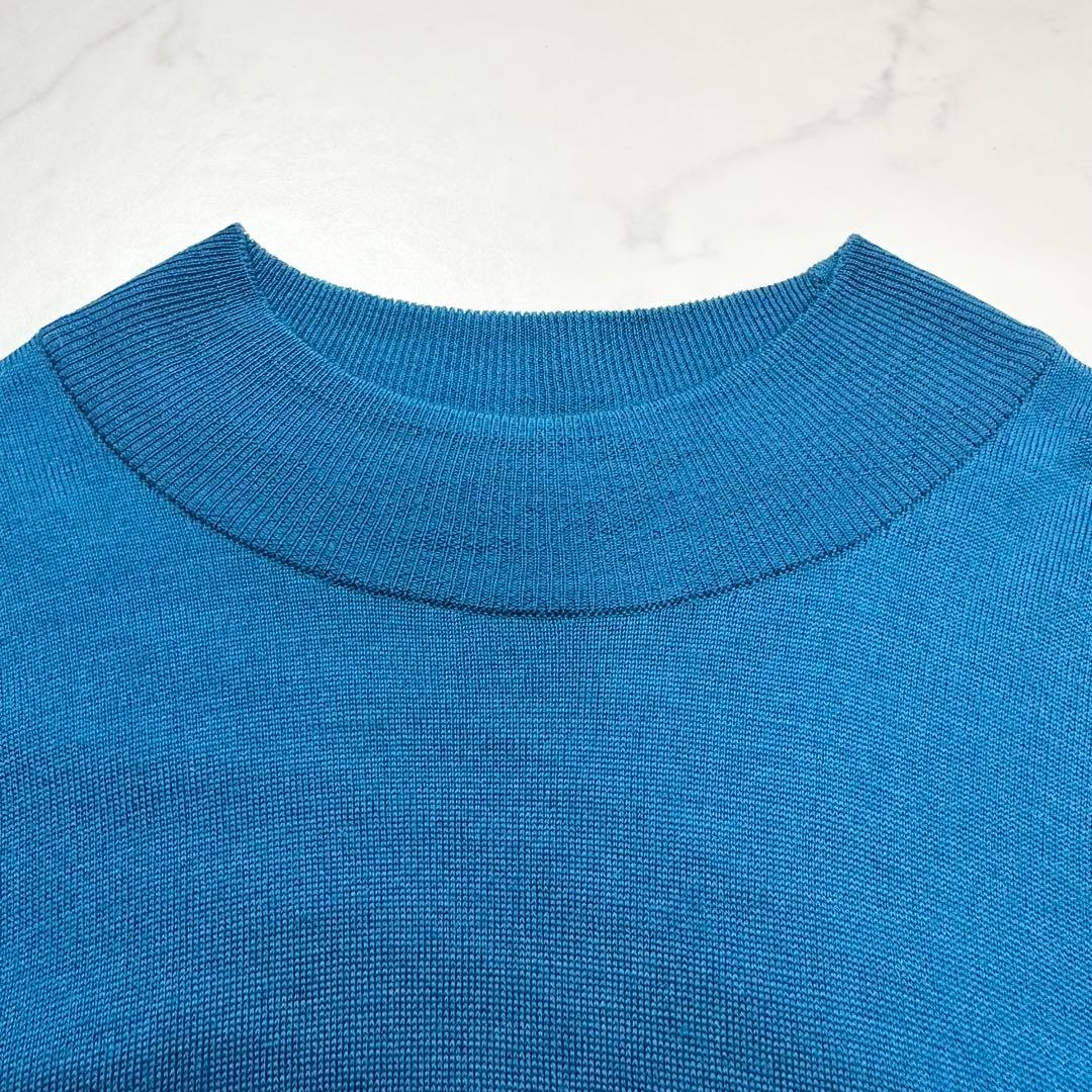 希少色 現行◎ジョンスメドレー モックネックセーター ウール メンズ ブルー M