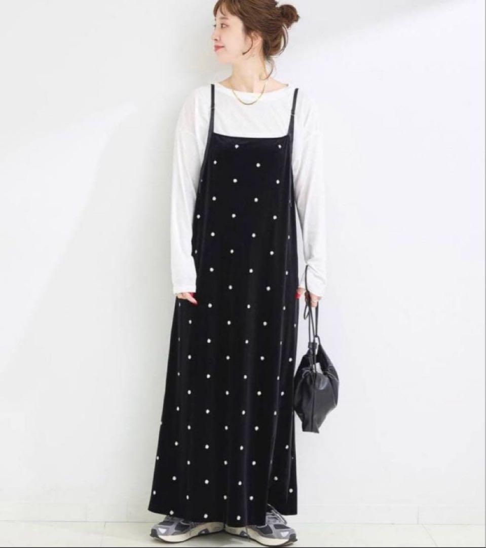 Ｂ.C STOCKベーセーストック ベロアフラワー刺繍ワンピースキャミワンピース