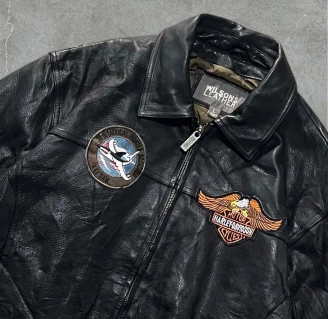 WILSONS本革ハーレーカスタム刺繍イーグルワッペンレザージャケットL古着
