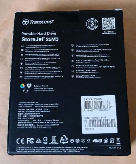 Transcend★ポータブルHDD 2TB StoreJet 25M3