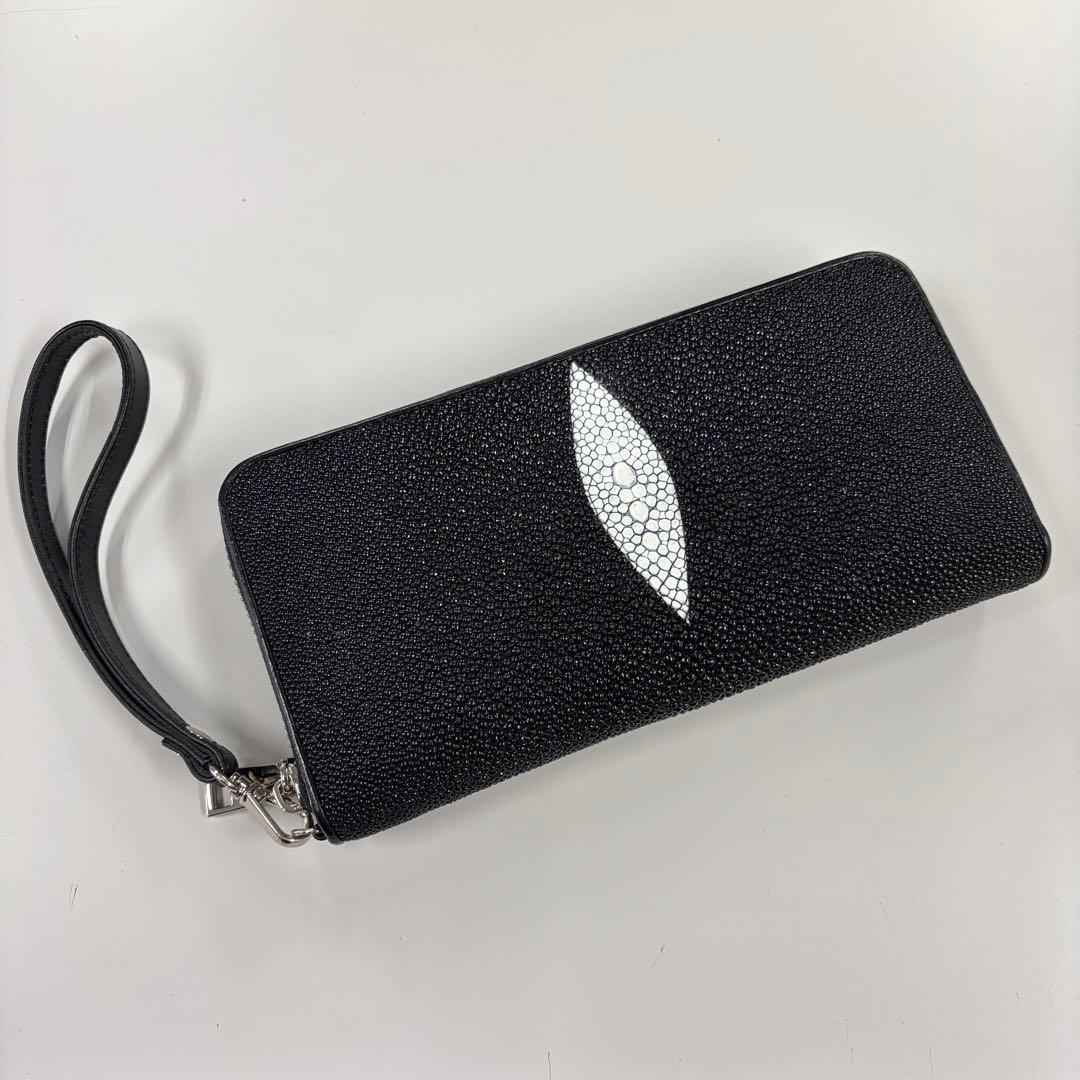 スティングレイ 長財布 ブラック ラウンドファスナー ストラップ対応 天眼