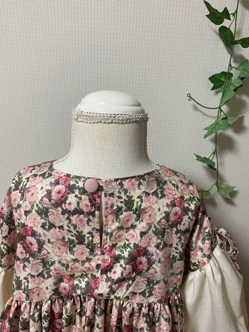 ハンドメイド　ふっくら袖ワンピース　90㎝つけ襟セット