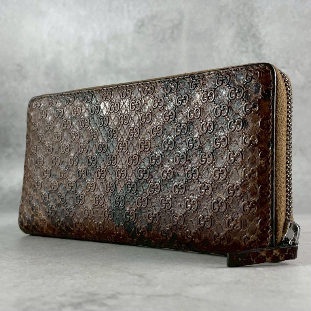 美品 希少✨グッチ 長財布 ラウンドファスナー マイクロシマ パイソン レザー