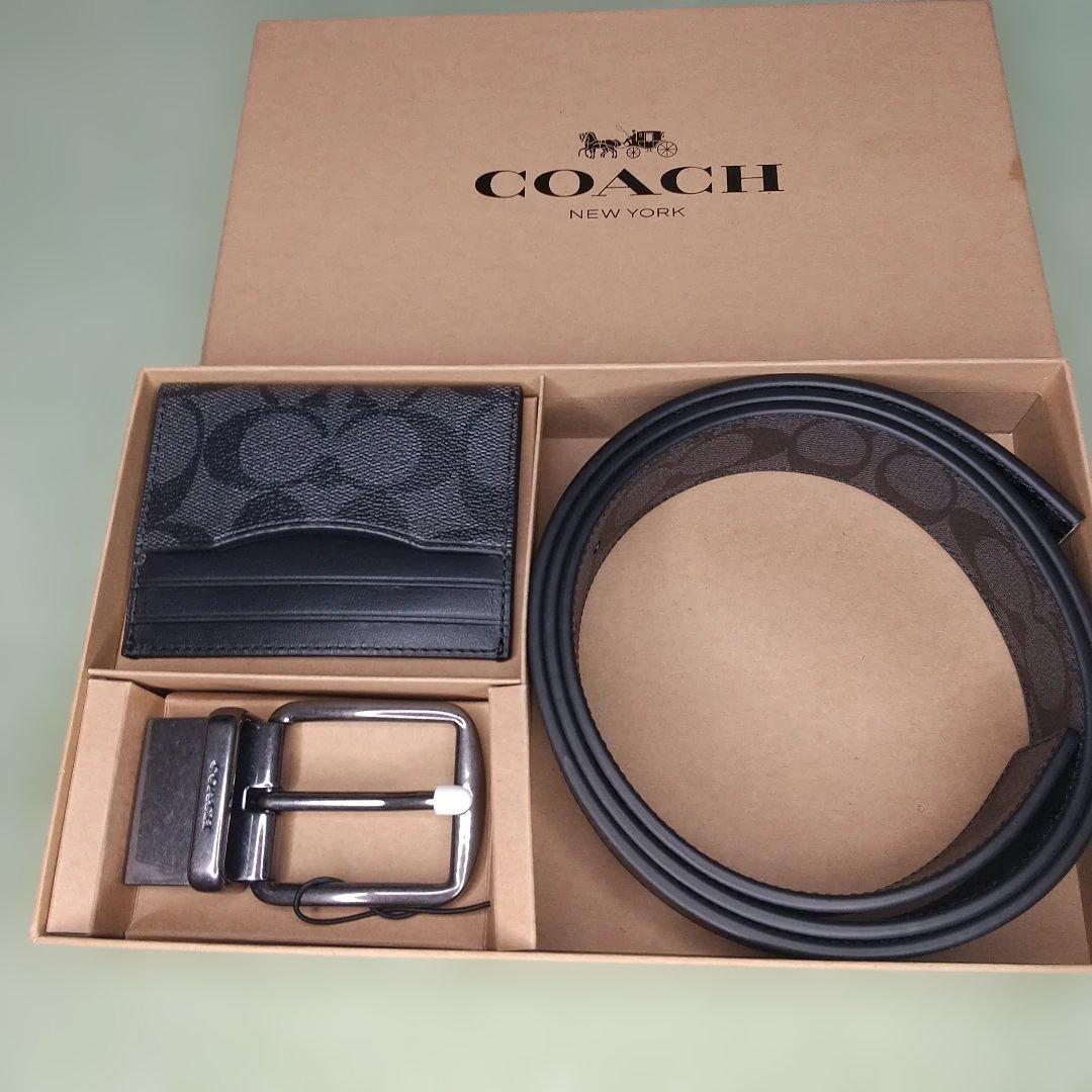 ★良品★コーチCOACH ブラックベルト＆カードケースセット