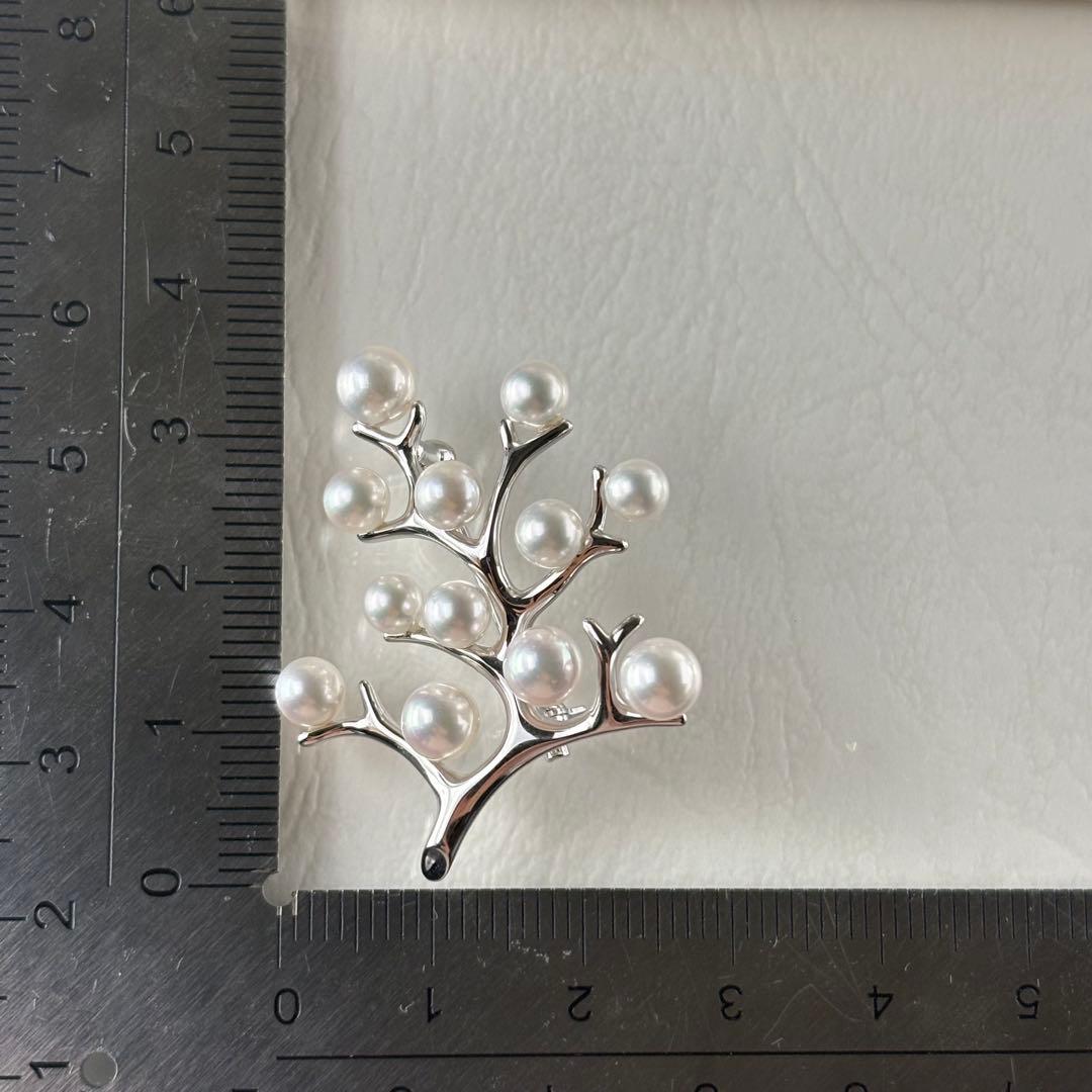395【ミキモト】シルバー　パール　幸福の木　ブローチ　箱付き