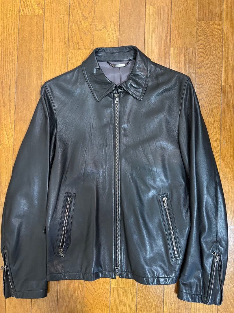 EDIFICE ラムレザー100% ブラック レザージャケットライダージャケット