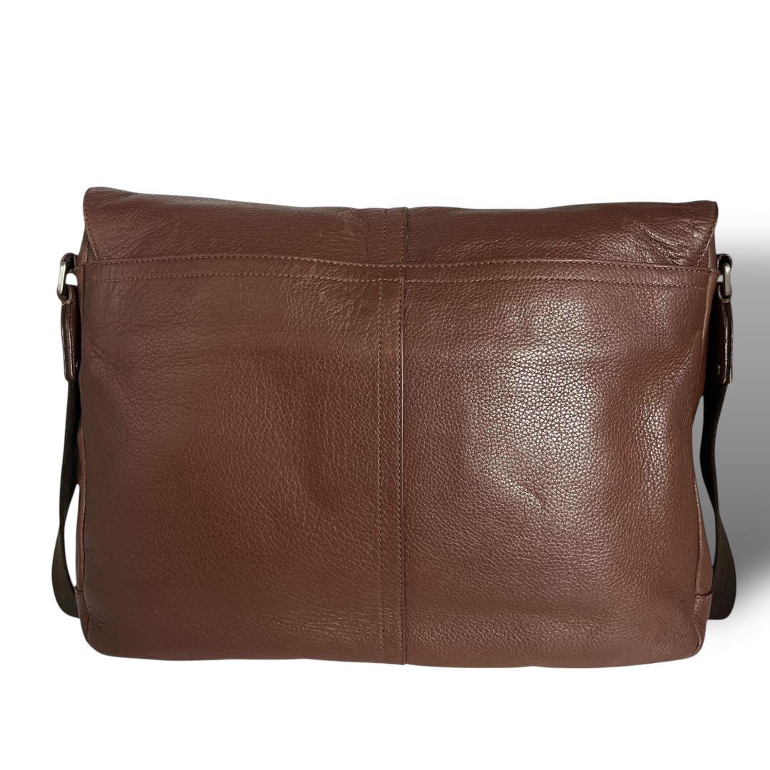 美品 COACH コーチ☆シボ革 ロゴ型押しショルダーバッグ レザー ブラウン