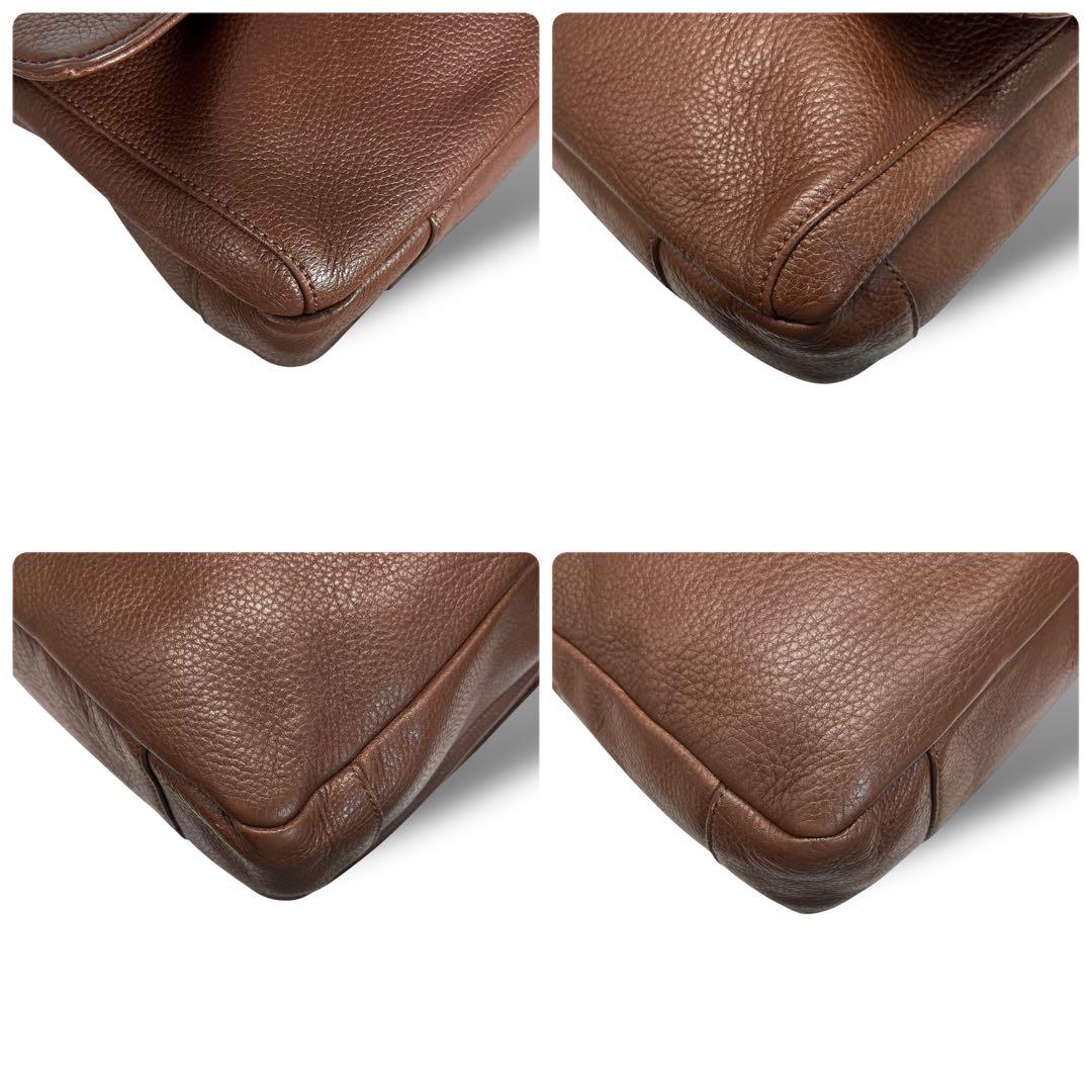 美品 COACH コーチ☆シボ革 ロゴ型押しショルダーバッグ レザー ブラウン