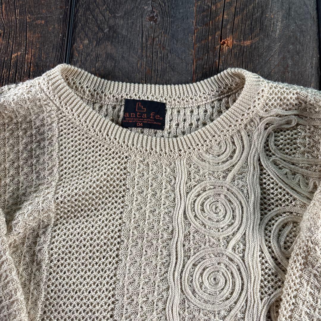 古着　サンタフェ　3Dニットアイボリー　ペイズリー　XL シアニット　リネン混.