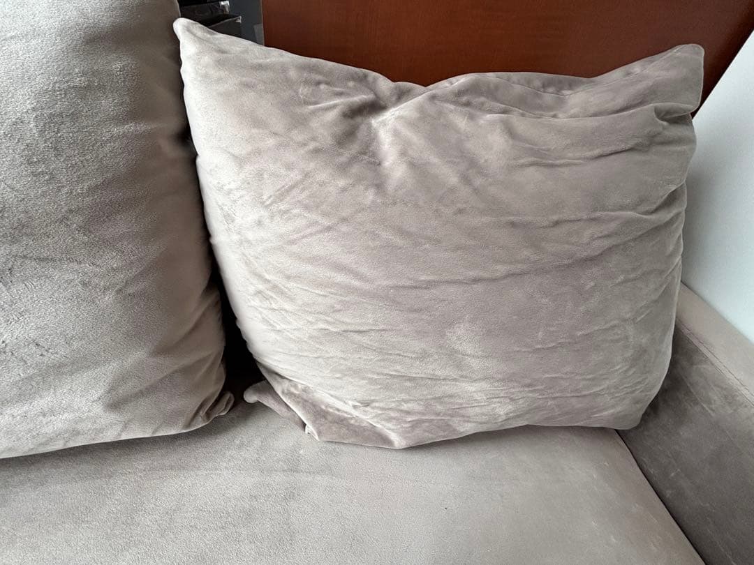 ライトグレー ベルベット 2人掛けソファ　 LOWYA