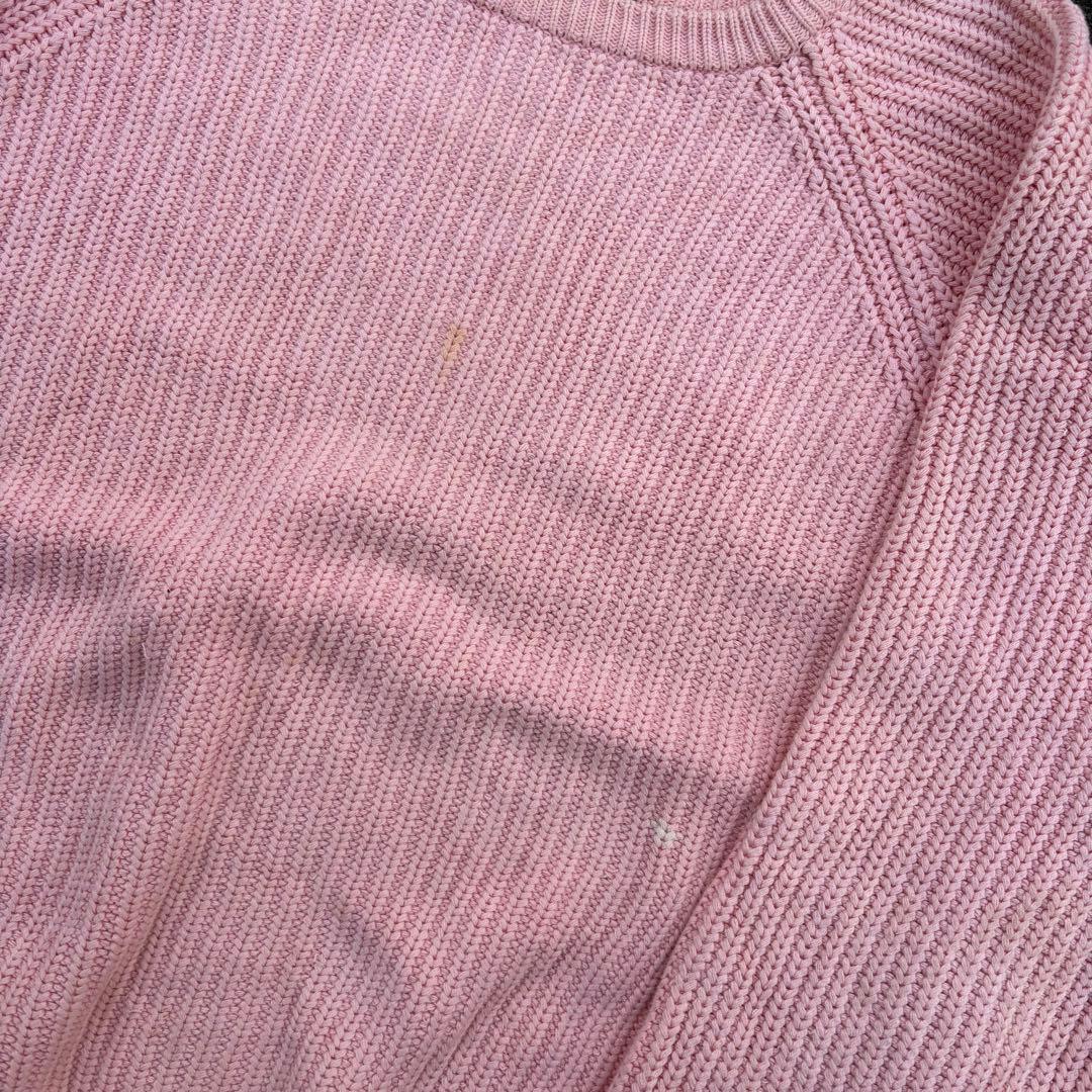 80s 黒タグ Eddie Bauer ピンク コットンニット 太編み